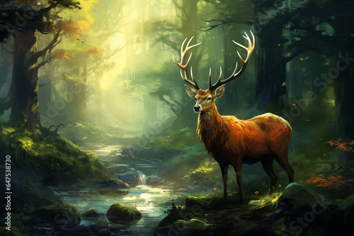 Digital painting of a deer in the woods