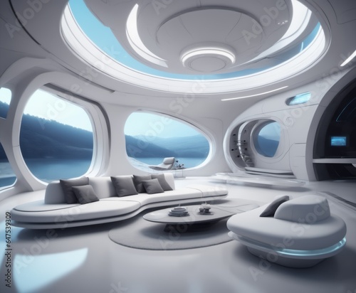 a futuristic home spaceship design with beautiful interior