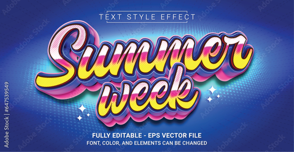 Summer Week Text Style Effect. Editable Graphic Text Template.
