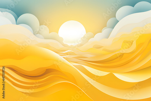 papercut style of sunshine wave nested shape layers vector graphic.