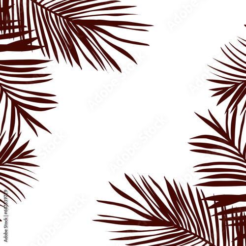 corner border frame with silhouette of palm tree leaf illustration isolated on white