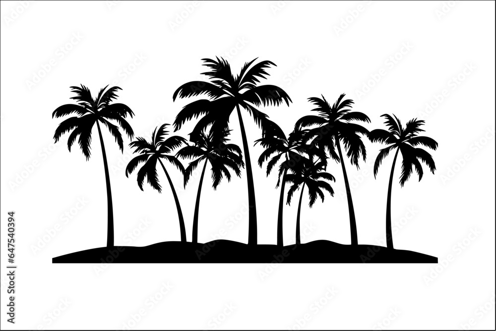 Palm Trees Silhouette black color  isolated on white vector illustration