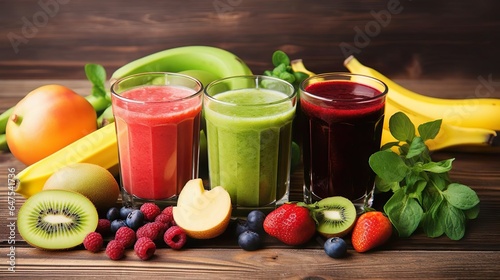 Healthy smoothie in glasses with fruits and vegetabl