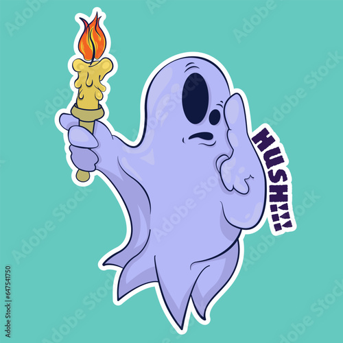 Image of a funny ghost. Sticker with a ghost. Halloween sticker. Cartoon character for comics and postcards – ghost. Vector image.