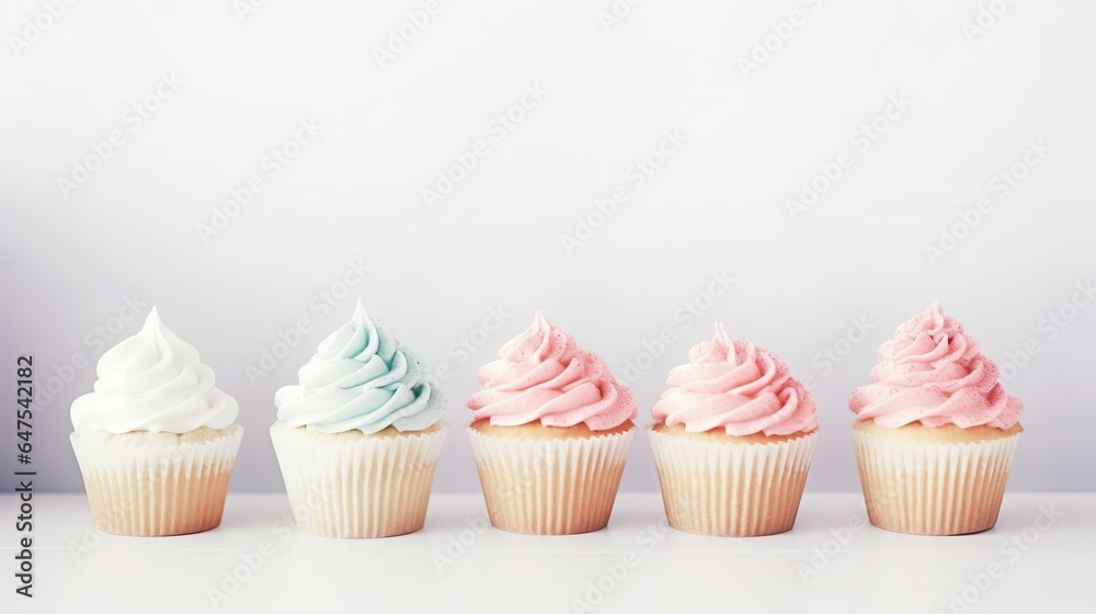 Tasty cupcakes on a white wooden table