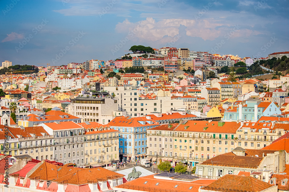 Upper Sunny Summer Picturesque Image of Lisbon City in  Portugal.