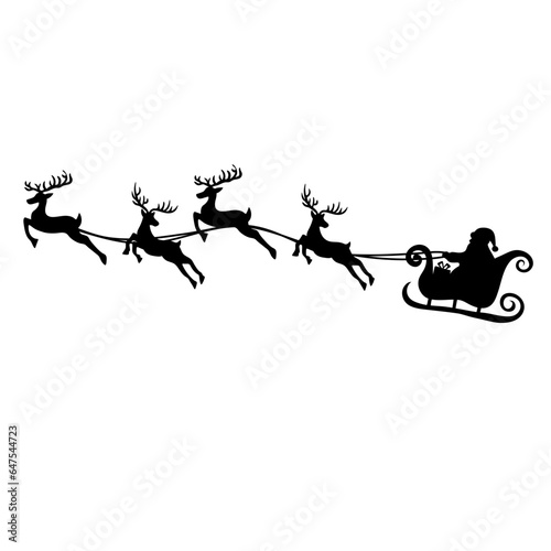 Vector Christmas black  with Santa Claus riding his sleigh pulled by reindeers.