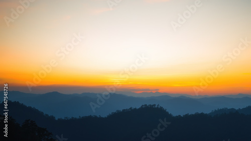 Beautiful sunrise background, Silhouette mountain style.