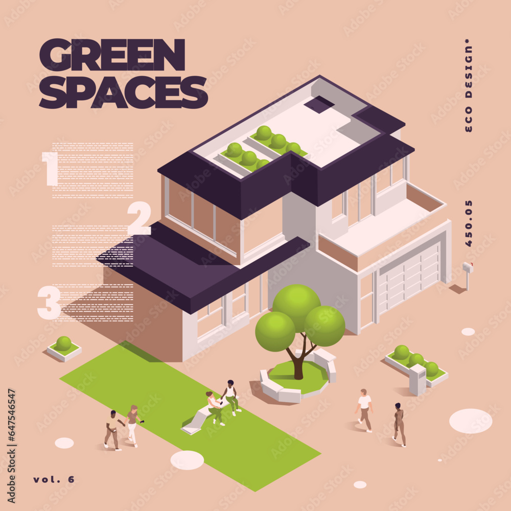 Urban City Green Spaces Eco Design Isometric Colored Composition