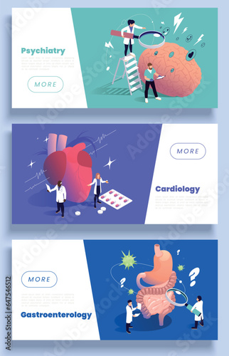 Colored Sections Of Medicine Isometric Banner Set