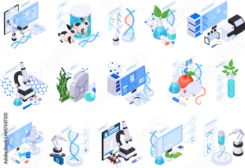 Biotechnology Isometric Compositions Set