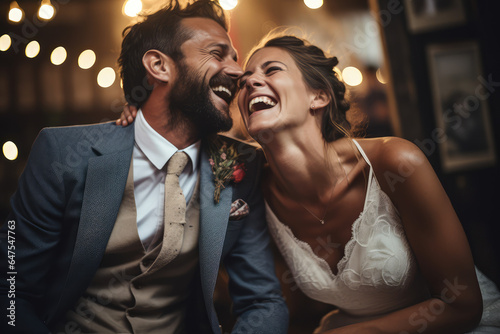 smiling photography of bride and groom at their wedding
