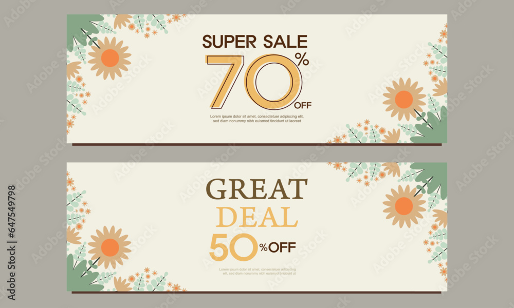 Naklejka premium great deal horizontal banner template with floral and flower ornament