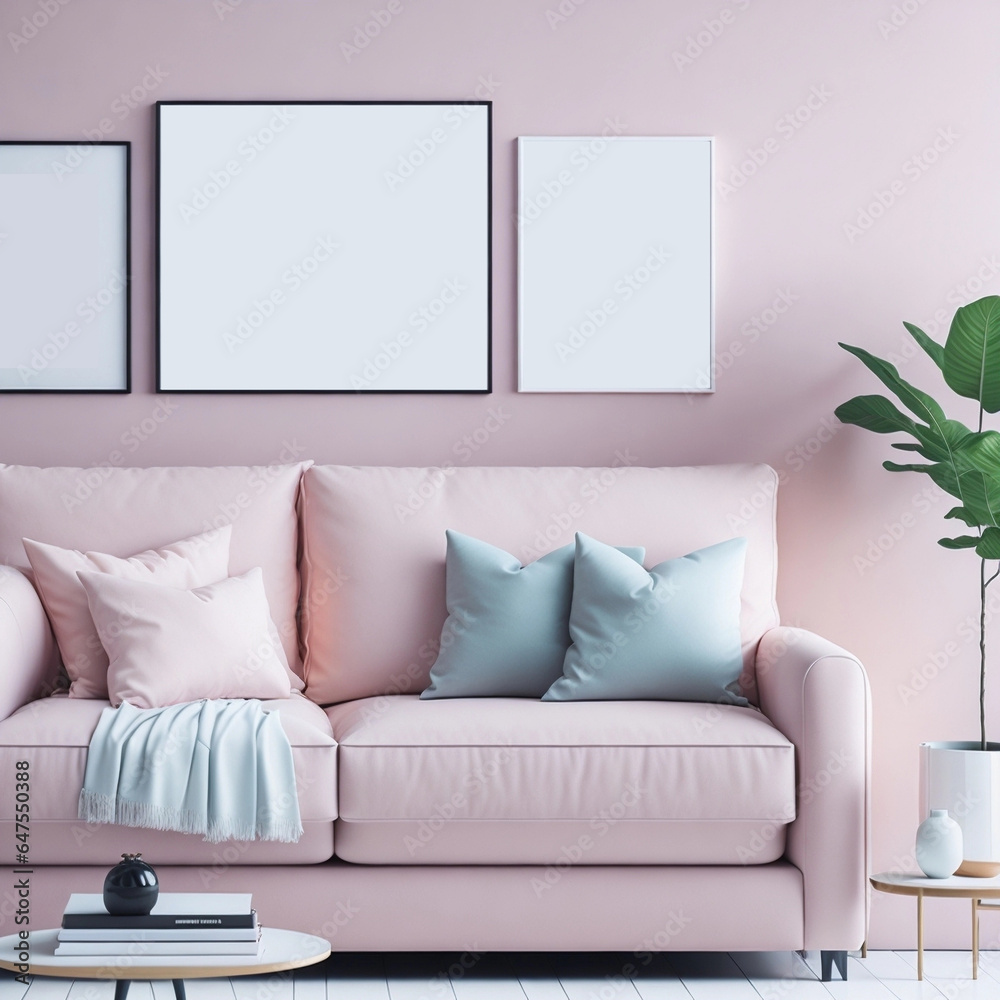 Interior living room minimalist with frame mock up by AI, Artificial Intelligence Interior living room minimalist with frame mock up by AI, Artificial Intelligence