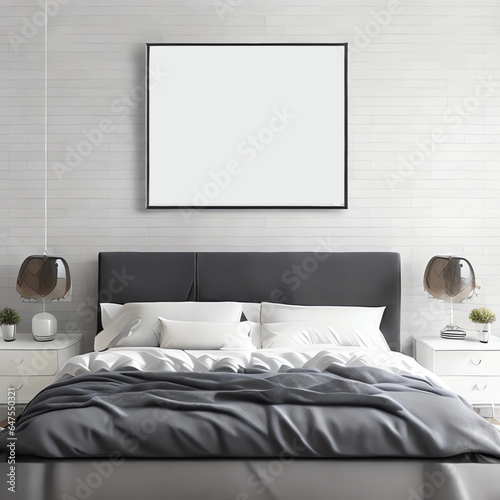 Interior bedroom minimalist with frame mock up by AI, Artificial Intelligence 