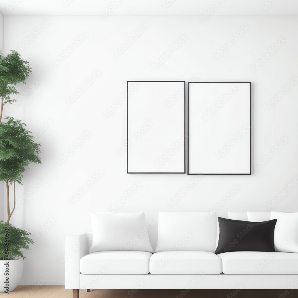 Interior living room minimalist with frame mock up by AI, Artificial Intelligence	