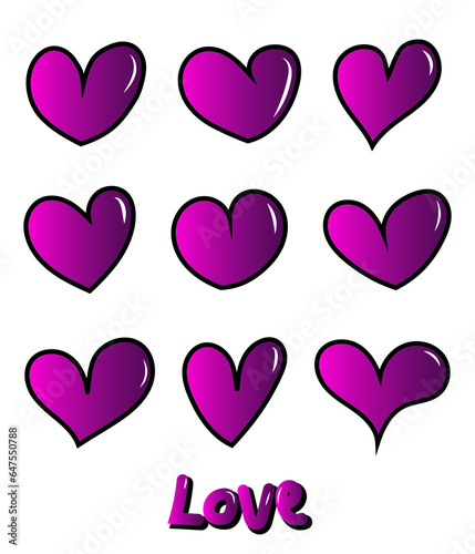 Collection set heart pink colour gradient isolated white background