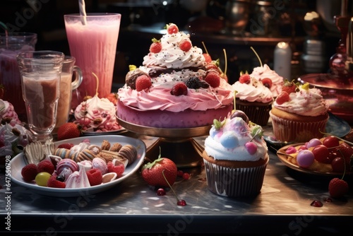 many different desserts on the table. festive day generative ai.