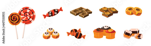 Colorful Halloween Sweets and Treats for Children Vector Set