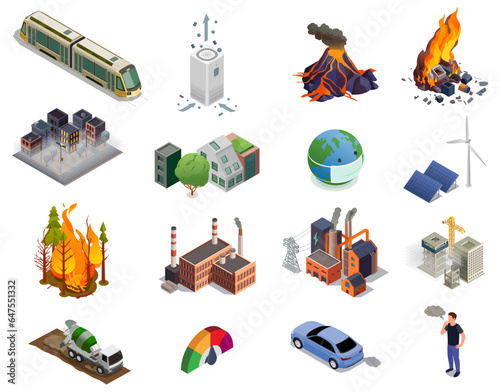Air Pollution Isometric Icons Set