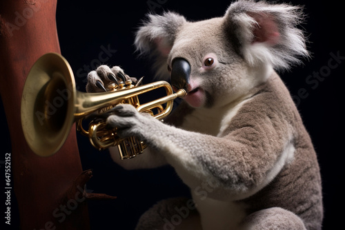 cute koala playing trumpet