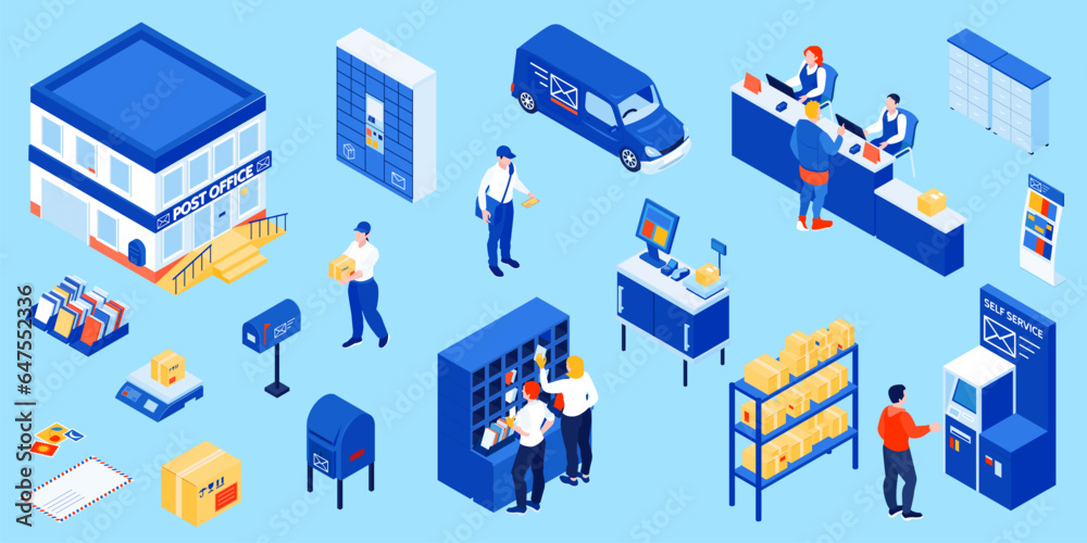 Obraz premium Isometric Post Office Icons