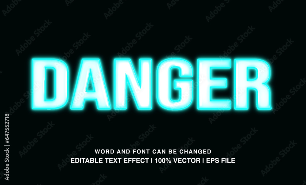 Danger editable text effect template, 3d bold glossy blue neon light typeface, premium vector