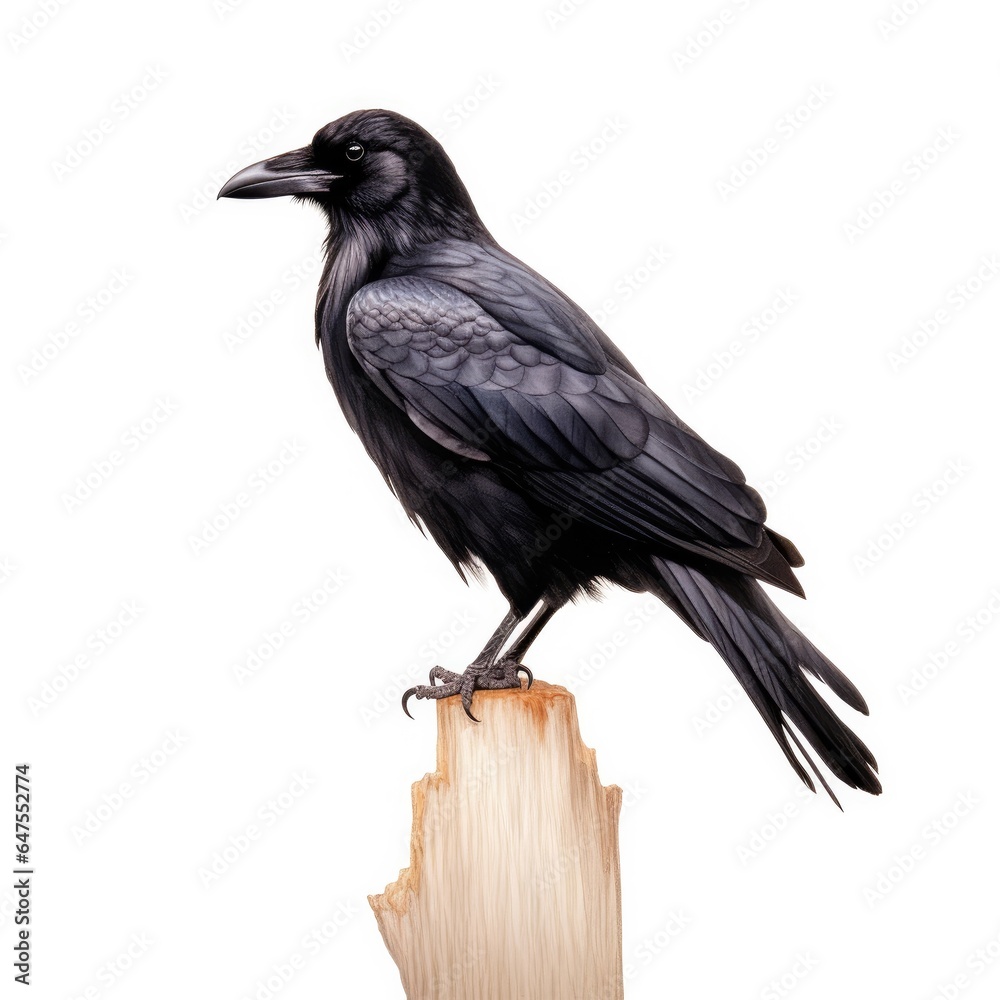 Northwestern crow bird isolated on white background.