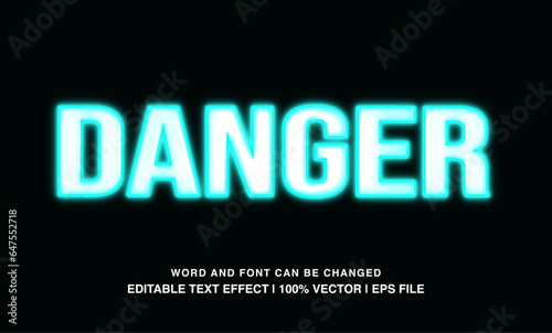 Danger editable text effect template, 3d bold glossy blue neon light typeface, premium vector