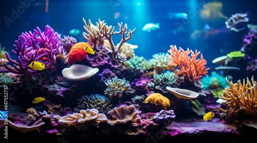 background Colorful coral reef in a large tank 