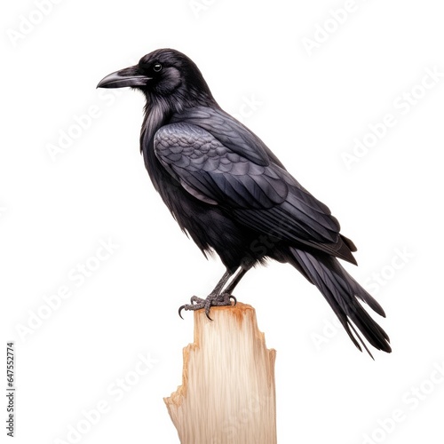 Northwestern crow bird isolated on white background. © Razvan