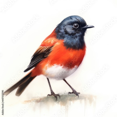 Painted redstart bird isolated on white background.