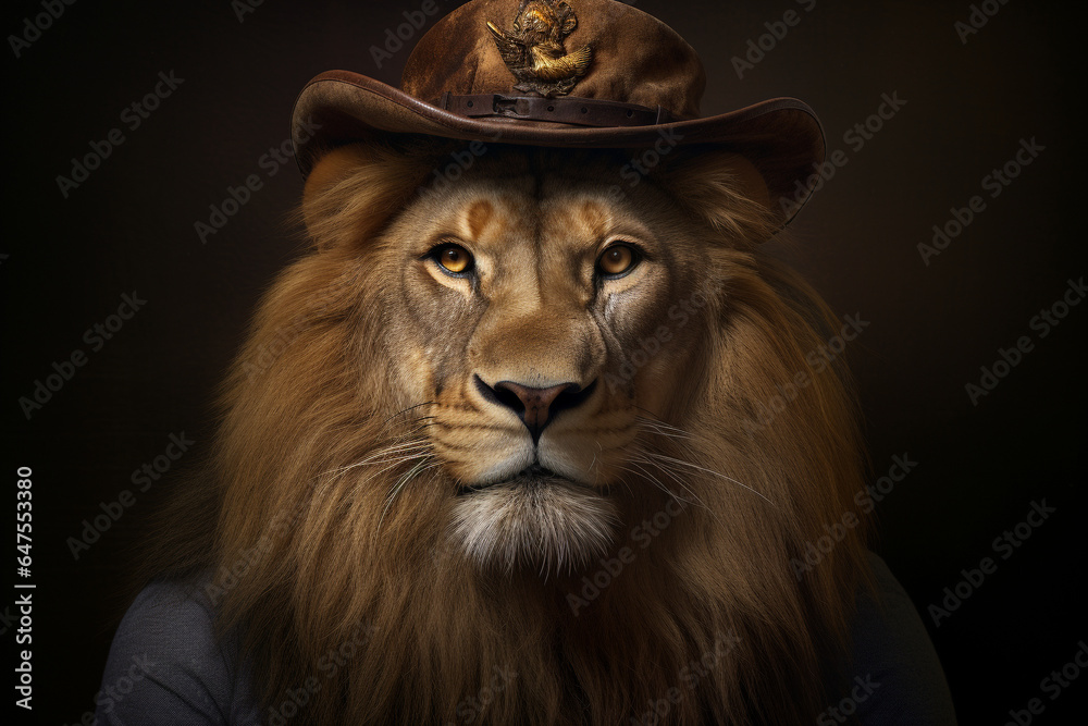 Fototapeta premium a cool lion wearing a hat