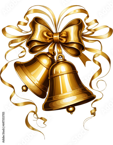 Golden bells and ribbons illustration isolated on white background