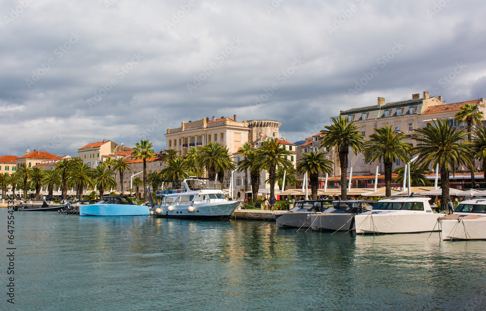 The waterfront of the historic coastal city of Split in Dalmatia, Croatia. This part of the waterfront is known as Riva