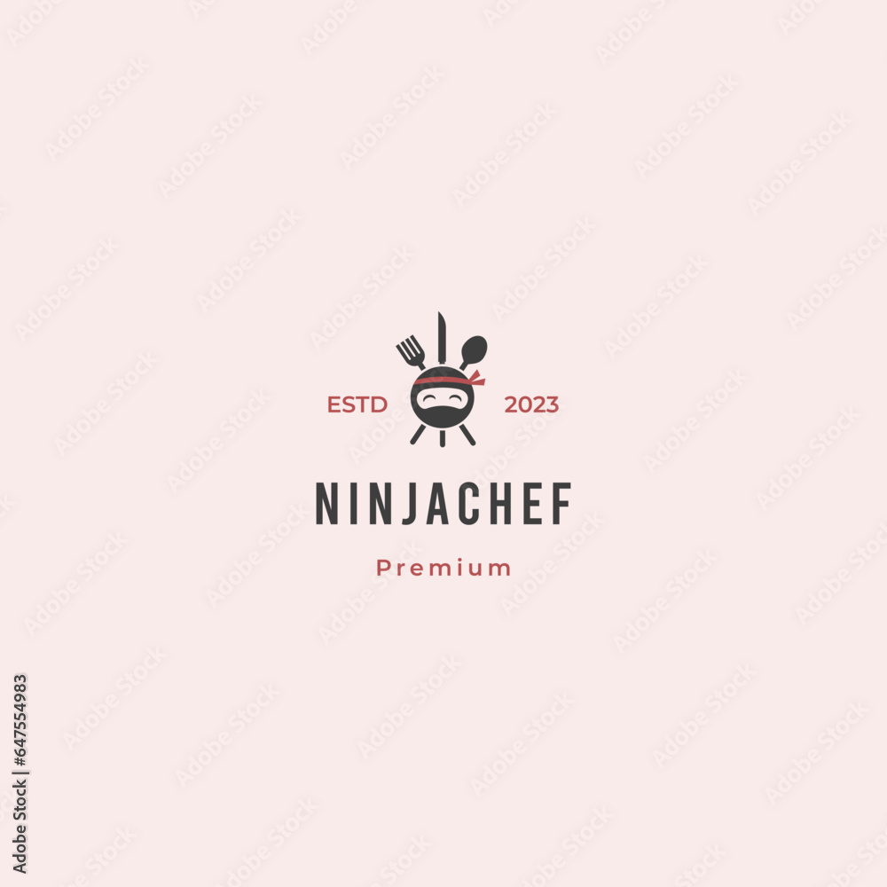 Fototapeta premium ninja chef logo design vintage concept, ninja with cutlery logo template