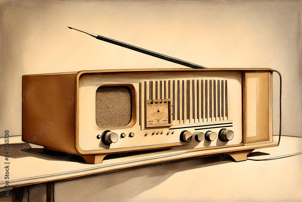 Obraz premium A generic art deco 1930's style radio done as a pencil sketch.