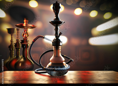 Hookah set on wooden table