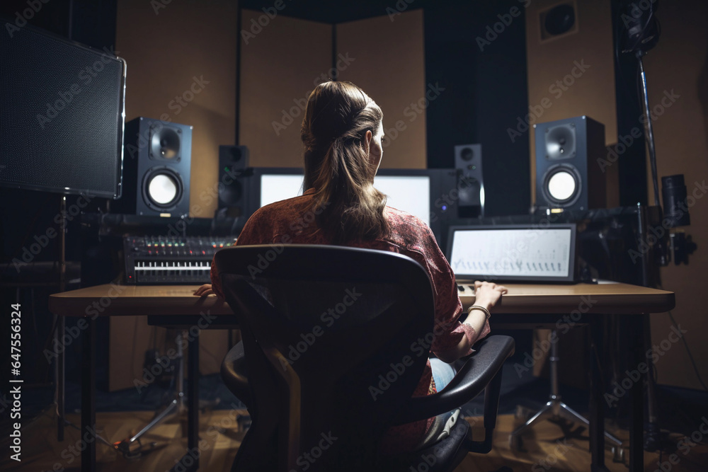 Sound Engineer's Vibrant Studio: Behind the Scenes. Generative Ai. - obrazy, fototapety, plakaty 
