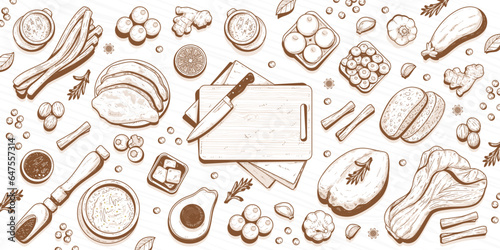 set of vintage hand drawn kitchen doodles