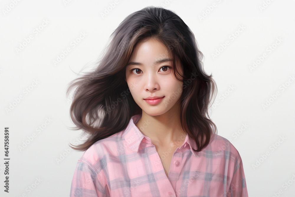 Nice suit with pattern of Scottish tartan plaid. Fashion girl wearing day and night dress plaid check pattern in grayish black, pink and sienna red. Generative AI. Nice suit with pattern of Scottish tartan plaid. Fashion girl wearing day and night dress plaid check pattern in grayish black, pink and sienna red. Generative AI.