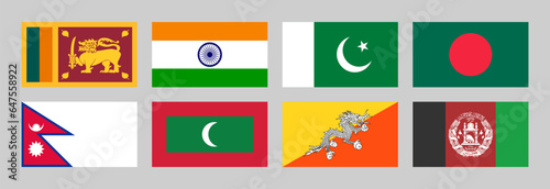 National Flags of Asia, Sri Lanka, India, Pakistan, Bangladesh, Nepal, Maldives, Bhutan, Afghanistan