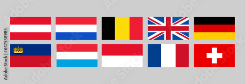 European country flags, Austria, Netherlands, Belgium,  United Kingdom, Germany, Liechtenstein, Luxembourg, Monaco, France, Switzerland
