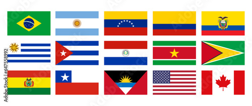 National Flags of the Americas, Brazil, Argentina, Colombia, Ecuador, Venezuela, Uruguay, Cuba, Paraguay, Suriname, Guyana, Bolivia, Chile, Antigua and Barbuda, United States, Canada