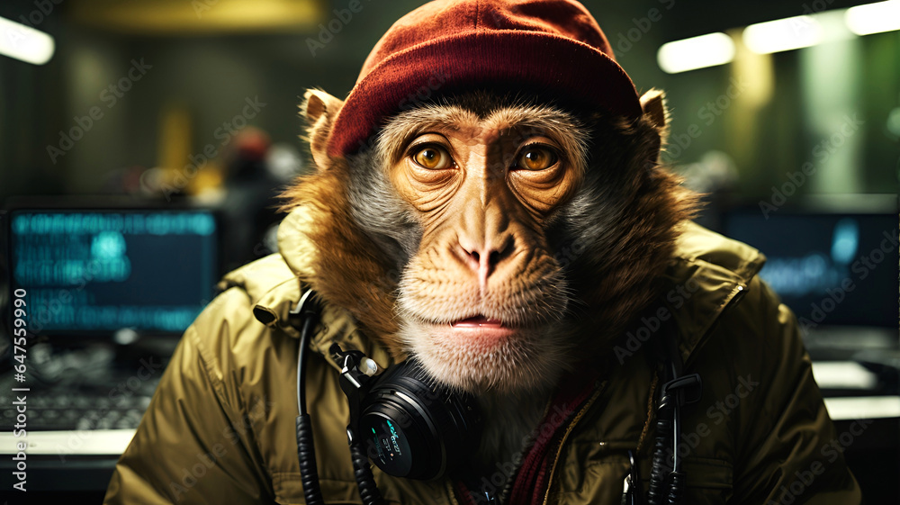 portrait of a monkey hacker - AI generated