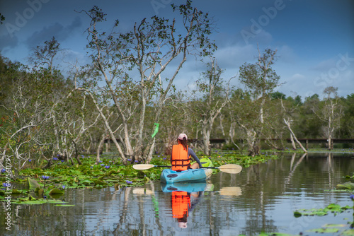 Kayak tour at Rayong Botanical Garden, a wetland ecosystem that is open to the public, Thailand