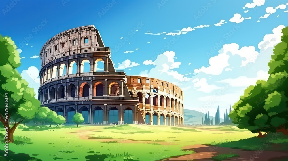 Colosseum Poster in the Morning with Blue Sky View generative ai