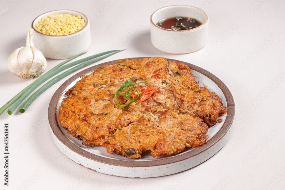 Nokdujeon or Nokdu Bindaetteok is a Savory Korean Pancake Made With Ground Mung Beans. Nokdujeon or Nokdu Bindaetteok is a Savory Korean Pancake Made With Ground Mung Beans.