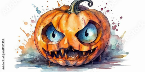 Cartoon horror pumpkin for Halloween. White background. Generative AI.