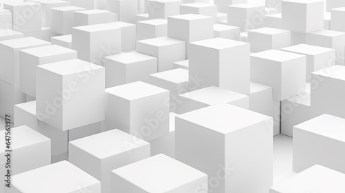 Abstract arrangement of white cube boxes, offering a futuristic perspective